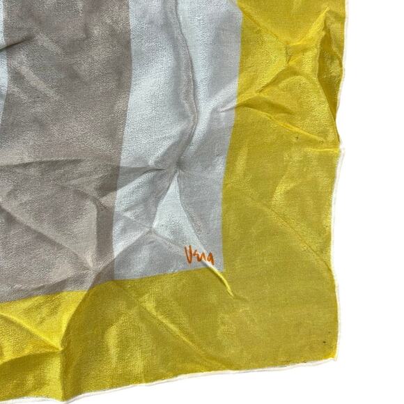 Vintage Vera- Yellow Orange- Striped- Silky Scarf- Vibrant Square- 31x31" - Picture 3 of 7